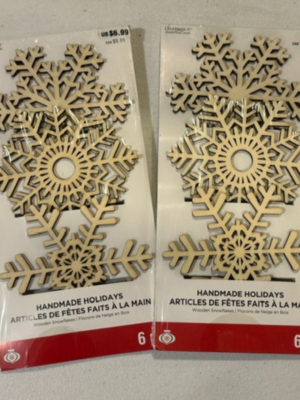 NEW Set of TWO (2) Celebrate It Handmade Holidays Wooden Snowflakes-6 pieces